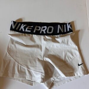 Nike White Women’s Pro High-Waist Bike Shorts with Black Branded Waistband